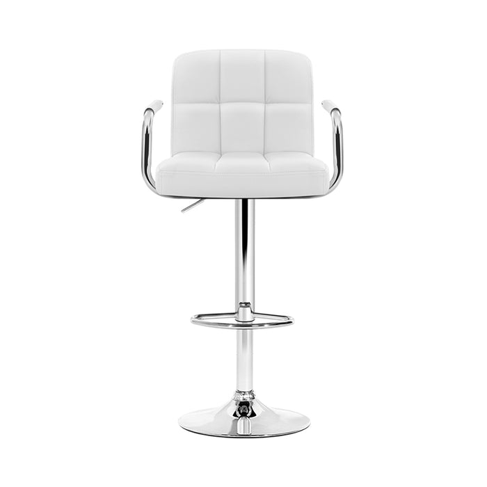 Two Bar Stools Leather Gas Lift w/Armrest White-Home Living Store- 