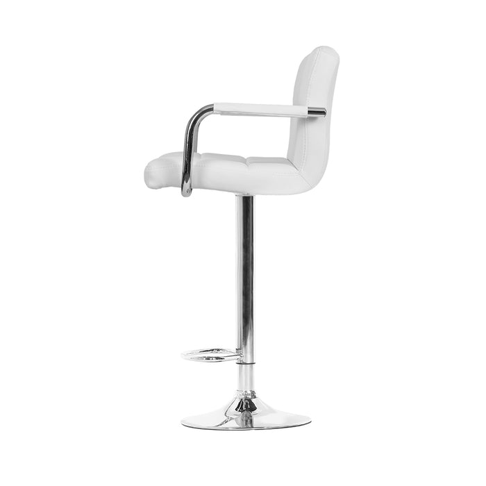 Two Bar Stools Leather Gas Lift w/Armrest White-Home Living Store- 