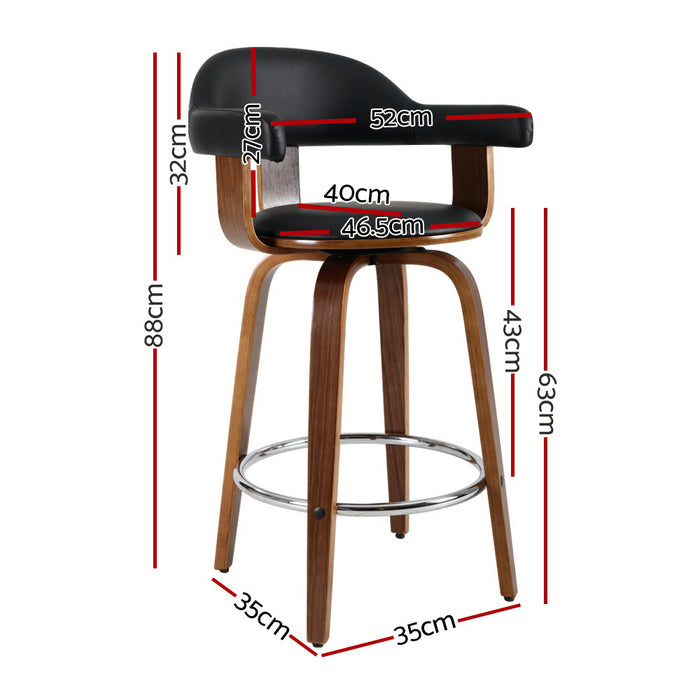 Two Bar Stools Leather Seat Wooden Legs-Home Living Store- 