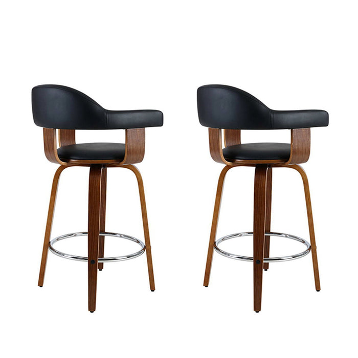 Two Bar Stools Leather Seat Wooden Legs-Home Living Store- 