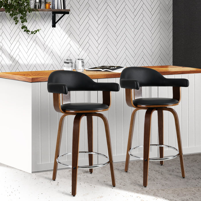 Two Bar Stools Leather Seat Wooden Legs-Home Living Store-Furniture > Chairs > Table & Bar Stools 