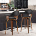 Two Bar Stools Leather Seat Wooden Legs-Home Living Store- 