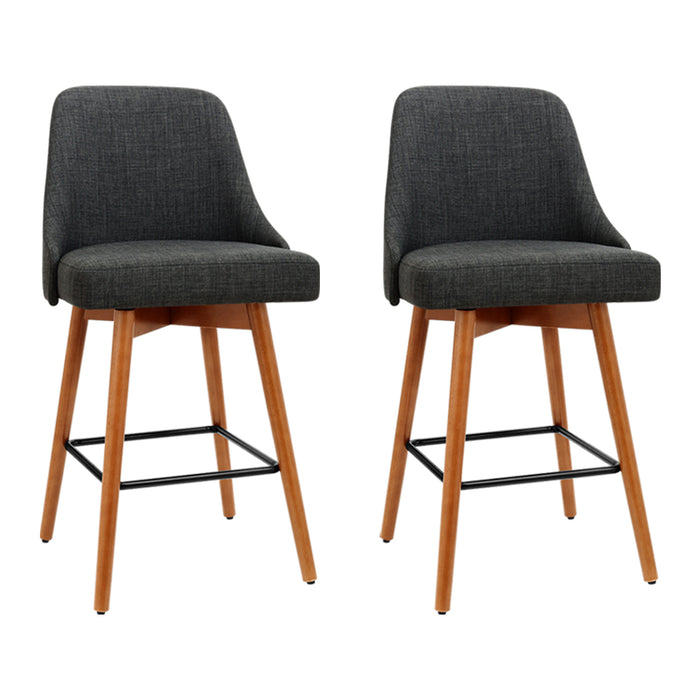 Two Bar Stools Swivel Seat Wooden Charcoal-Home Living Store- 