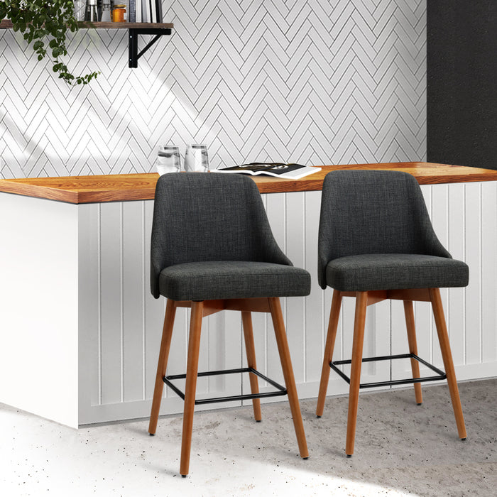 Two Bar Stools Swivel Seat Wooden Charcoal-Home Living Store-Furniture > Chairs > Table & Bar Stools 