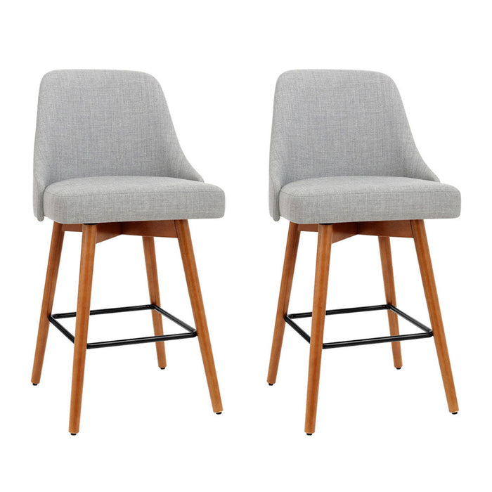 Two Bar Stools Swivel Seat Wooden Grey-Home Living Store- 