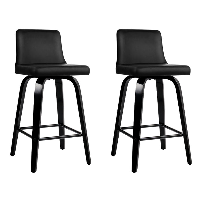 Two Bar Stools Kitchen Leather Barstools Swivel Wooden Chairs-Home Living Store- 