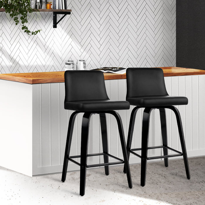 Two Bar Stools Kitchen Leather Barstools Swivel Wooden Chairs-Home Living Store-Furniture > Chairs > Table & Bar Stools 