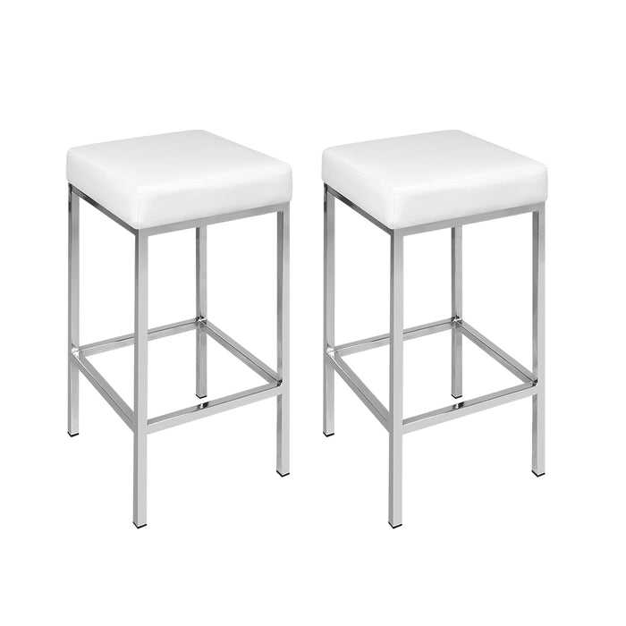 Two Bar Stools Leather Padded Metal White-Home Living Store- 