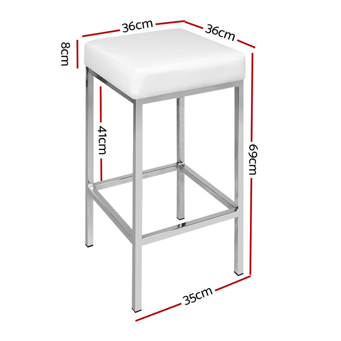 Two Bar Stools Leather Padded Metal White-Home Living Store- 