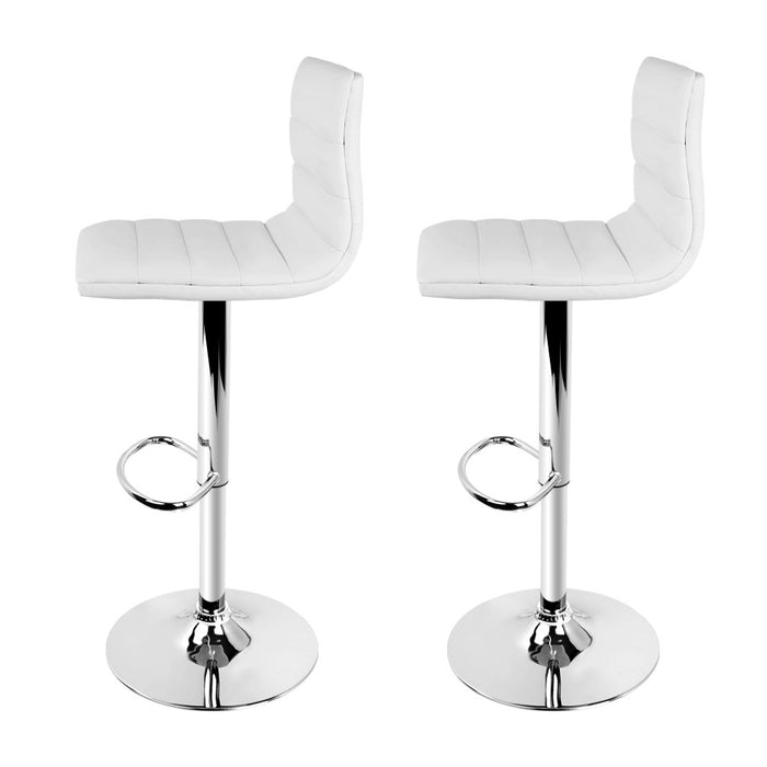 Two Bar Stools Padded Leather Gas Lift White-Home Living Store- 
