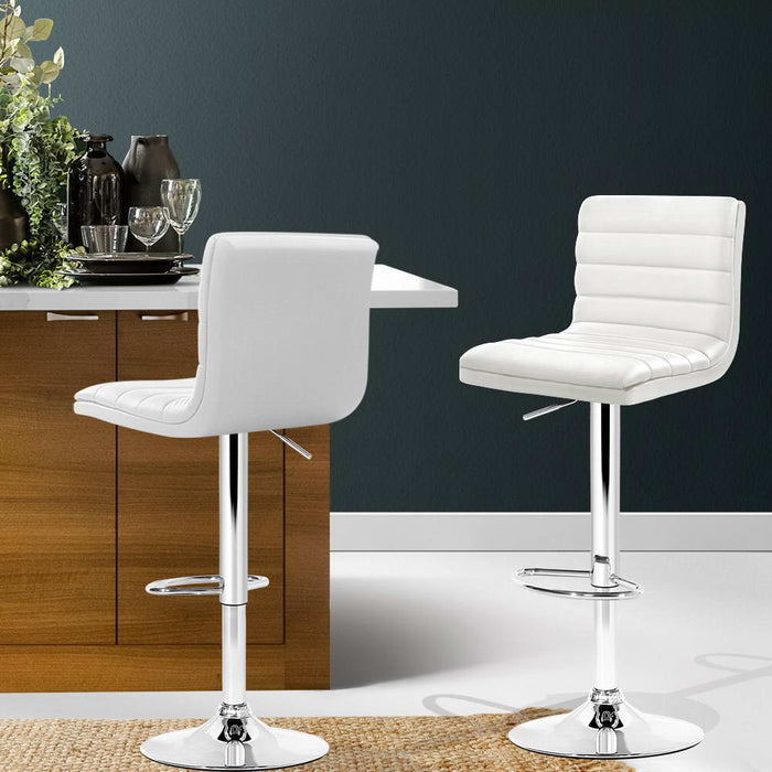 Two Bar Stools Padded Leather Gas Lift White-Home Living Store-Furniture > Chairs > Table & Bar Stools 