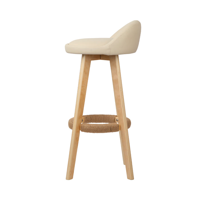 Two Bar Stools Padded Leather Wooden Beige-Home Living Store- 