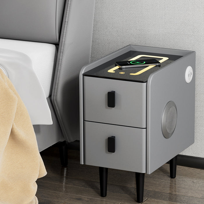 AIDA Smart Bedside Table 2 Drawers with Wireless Charging Ports LED Grey