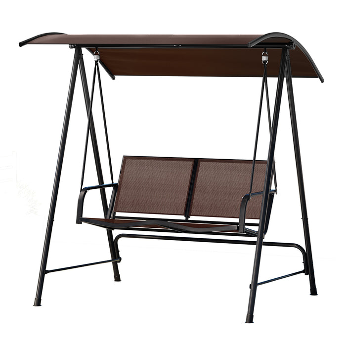 Gardeon Outdoor Swing Chair Garden Bench 2 Seater Canopy Patio Furniture Brown