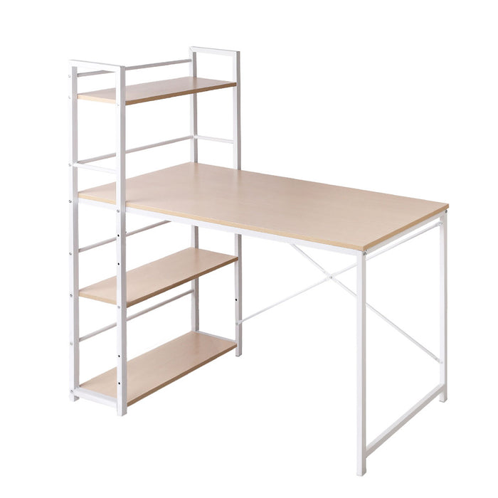 Henderson 1200mm Metal Desk with Shelves - White with Oak Top