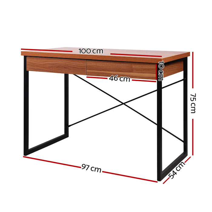 Karl 1000mm Metal Desk with Drawer - Walnut