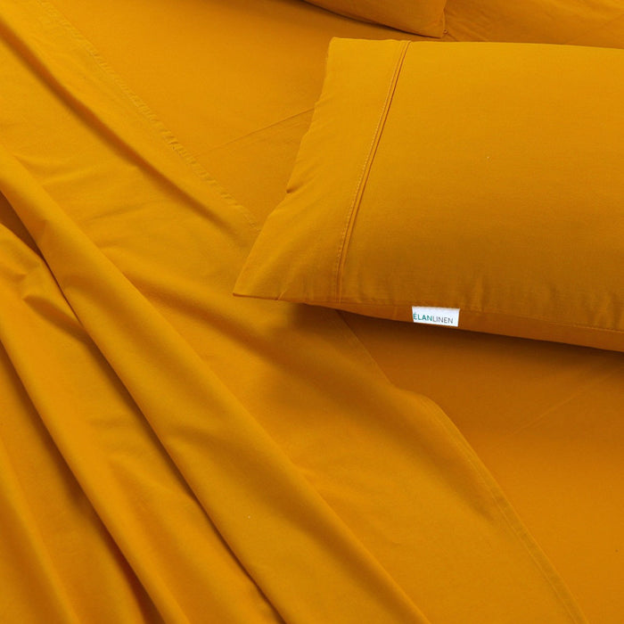 Elan Linen 100% Egyptian Cotton Vintage Washed 500TC Mustard Double Bed Sheets Set