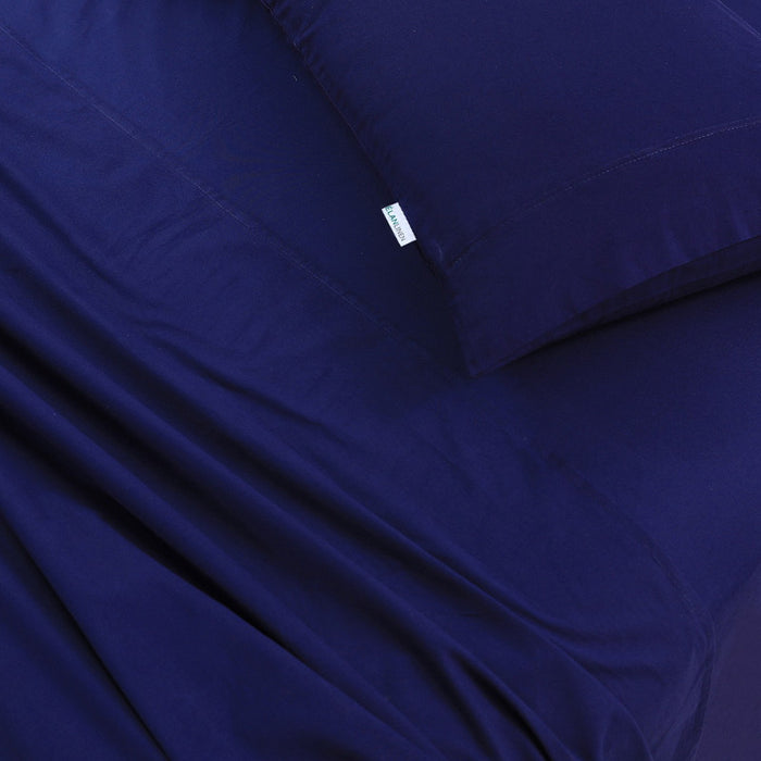 Elan Linen 100% Egyptian Cotton Vintage Washed 500TC Navy Blue Double Bed Sheets Set