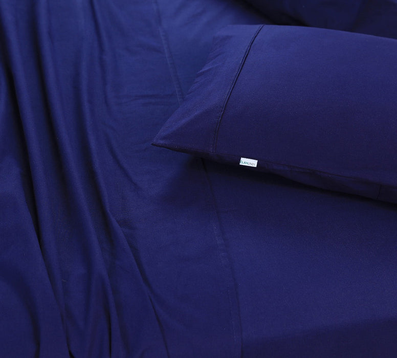 Elan Linen 100% Egyptian Cotton Vintage Washed 500TC Navy Blue 50 cm Deep Mega Queen Bed Sheets Set