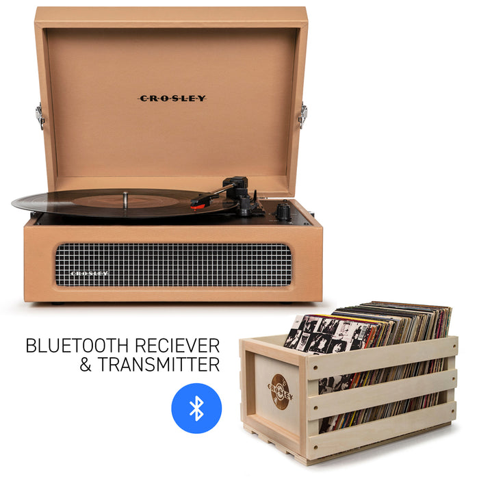 CROSLEY Crosley Voyager Tan - Bluetooth Portable Turntable  & Record Storage Crate