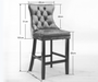 Two Velvet Bar Stools with Studs Trim Wooden Legs Tufted Dining Chairs Kitchen-Home Living Store- 