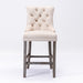 Two Velvet Bar Stools with Studs Trim Wooden Legs Tufted Dining Chairs Kitchen-Home Living Store- 