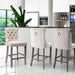 Two Velvet Bar Stools with Studs Trim Wooden Legs Tufted Dining Chairs Kitchen-Home Living Store- 