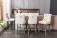 Two Velvet Bar Stools with Studs Trim Wooden Legs Tufted Dining Chairs Kitchen-Home Living Store- 