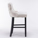 Two Velvet Upholstered Button Tufted Bar Stools with Wood Legs and Studs-Beige-Home Living Store- 