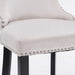 Two Velvet Upholstered Button Tufted Bar Stools with Wood Legs and Studs-Beige-Home Living Store- 