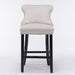 Two Velvet Upholstered Button Tufted Bar Stools with Wood Legs and Studs-Beige-Home Living Store- 