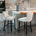 Two Velvet Upholstered Button Tufted Bar Stools with Wood Legs and Studs-Beige-Home Living Store- 