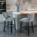Two Velvet Upholstered Button Tufted Bar Stools with Wood Legs and Studs-Grey-Home Living Store- 