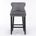 Two Velvet Upholstered Button Tufted Bar Stools with Wood Legs and Studs-Grey-Home Living Store- 