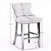 Two Velvet Upholstered Button Tufted Bar Stools with Wood Legs and Studs-Grey-Home Living Store- 