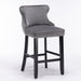 Two Velvet Upholstered Button Tufted Bar Stools with Wood Legs and Studs-Grey-Home Living Store- 