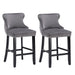 Two Velvet Upholstered Button Tufted Bar Stools with Wood Legs and Studs-Grey-Home Living Store- 