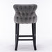 Two Velvet Upholstered Button Tufted Bar Stools with Wood Legs and Studs-Grey-Home Living Store- 