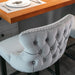 Two Velvet Upholstered Button Tufted Bar Stools with Wood Legs and Studs-Grey-Home Living Store- 