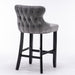Two Velvet Upholstered Button Tufted Bar Stools with Wood Legs and Studs-Grey-Home Living Store- 