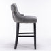 Two Velvet Upholstered Button Tufted Bar Stools with Wood Legs and Studs-Grey-Home Living Store- 