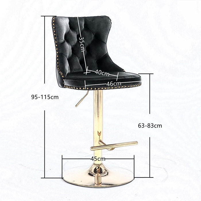 Two Height Adjustable Swivel Bar Stool Velvet Studs Barstool with Footrest and Golden Base- Beige-Home Living Store- 