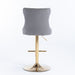 Two Height Adjustable Swivel Bar Stool Velvet Studs Barstool with Footrest and Golden Base- Grey-Home Living Store- 