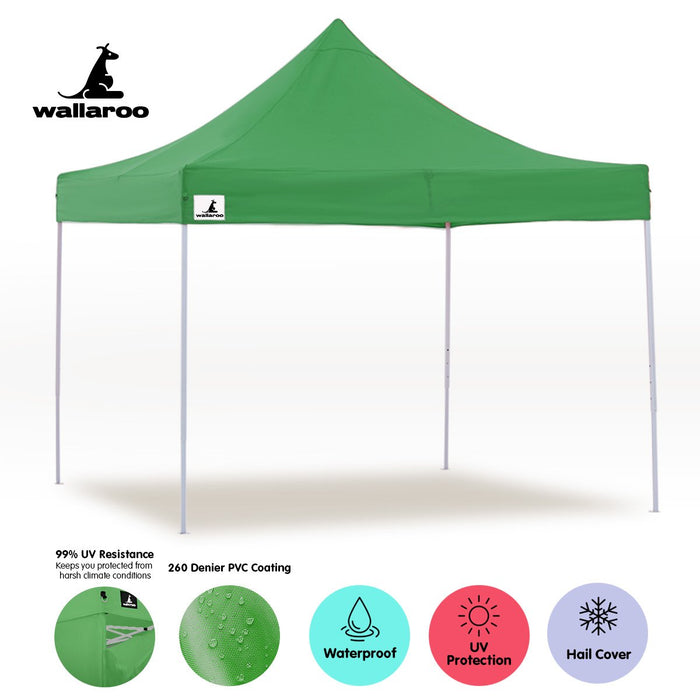Wallaroo Gazebo Tent Marquee 3x3 Popup Outdoor - Green-Home Living Store- 