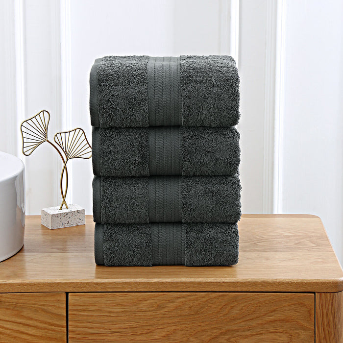 Linenland 4 Piece Cotton Bath Towels Set - Charcoal