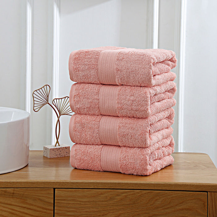 Linenland 4 Piece Cotton Bath Towels Set - Coral