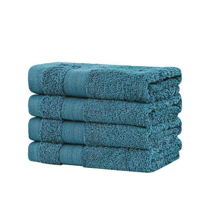 Linenland Bath Towel Set - 4 Piece Cotton Washcloths - Blue