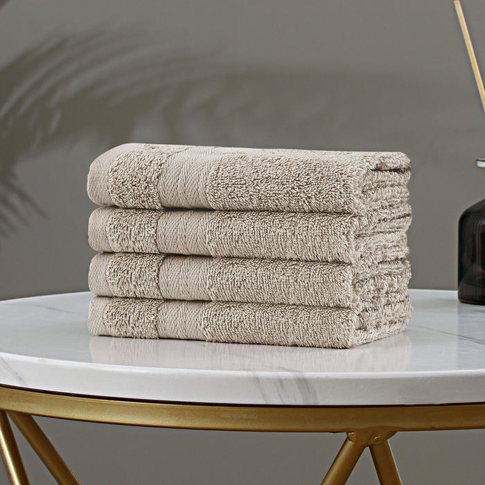 Linenland Bath Towel Set - 4 Piece Cotton Washcloths - Sandstone