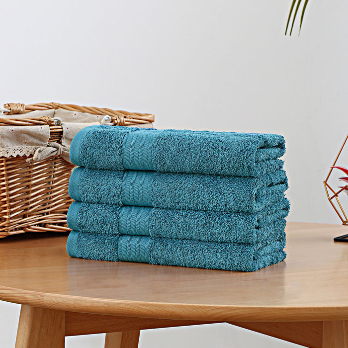 Linenland Bath Towel 4 Piece Cotton Hand Towels Set - Blue