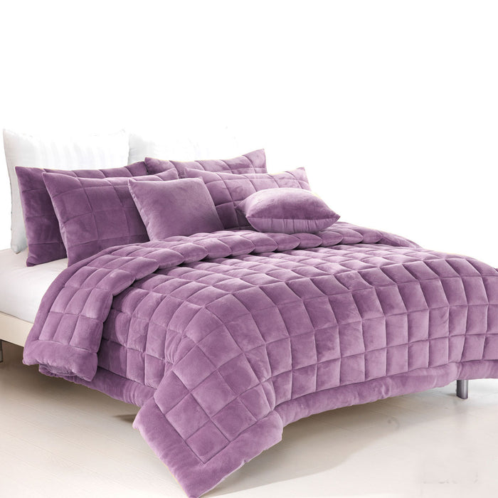 Alastairs Augusta Faux Mink Quilt / Comforter Set Lilac Queen